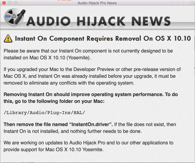 Audio Hijack Pro’s Warning to 10.10 Beta Users