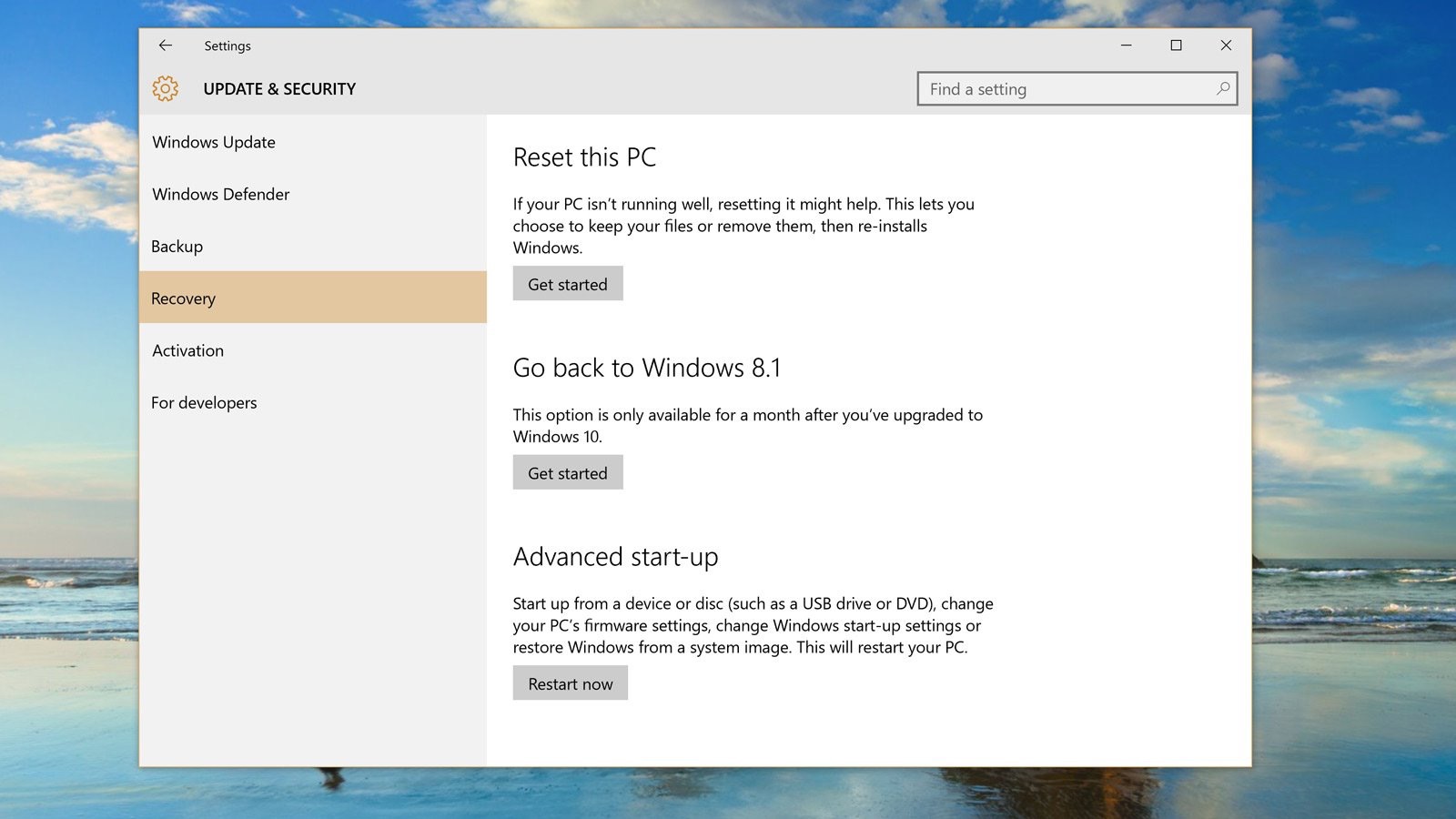 Downgrade Windows 10 - Step 3