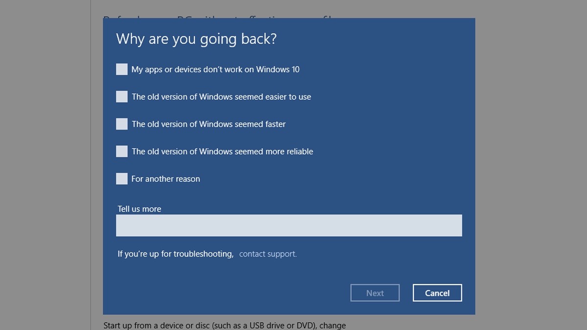 Downgrade Windows 10 - Step 4